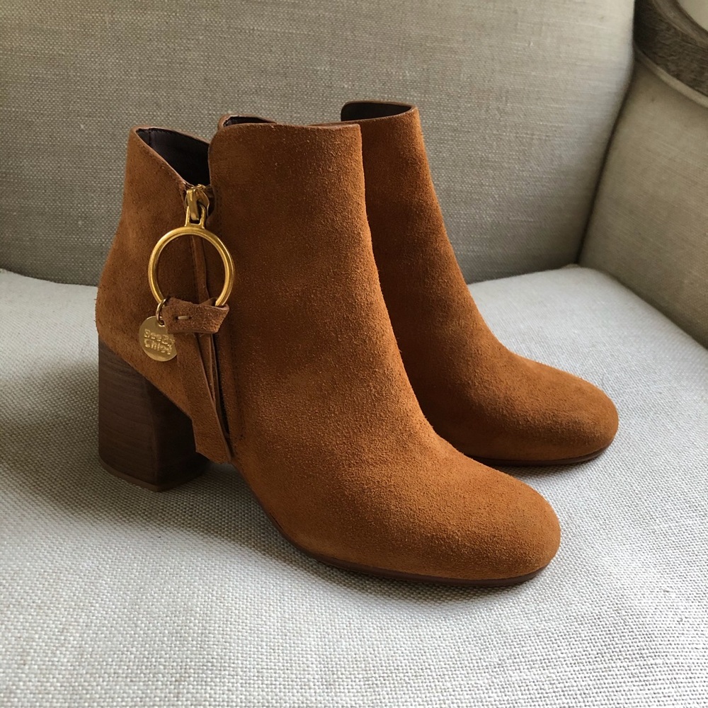 See by Chloe Ankle Boots Block Heel Suede O Ring - Picture 3 of 8